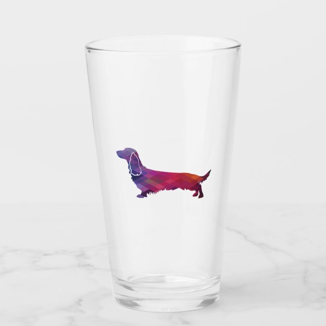 Long Haired Dachshund Geo Silhouette Purple Glass (Front)