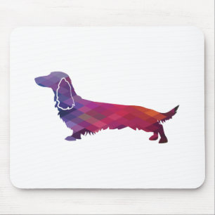 Long Haired Dachshund Geo Silhouette Purple Mouse Pad