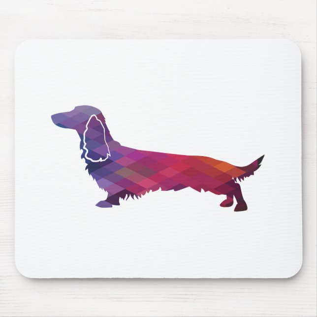 Long Haired Dachshund Geo Silhouette Purple Mouse Pad (Front)