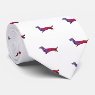 Long Haired Dachshund Geo Silhouette Purple Tie