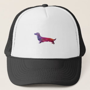 Long Haired Dachshund Geo Silhouette Purple Trucker Hat