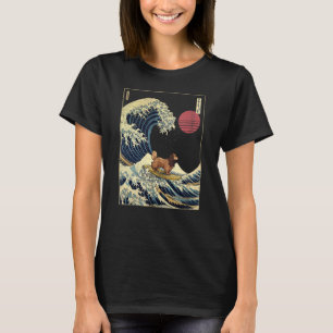 Long Haired Dachshund Japanese Kanagawa Wave  Surf T-Shirt