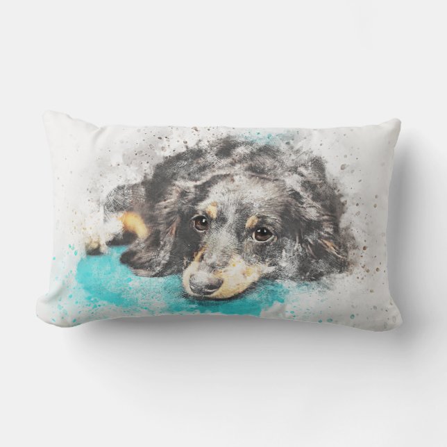 Long Haired Dachshund Lumbar Cushion (Front)