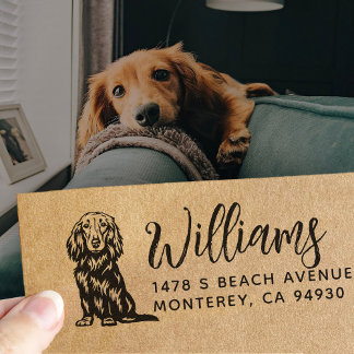  Long Haired Dachshund Owner Return Address Dog Rubber Stamp