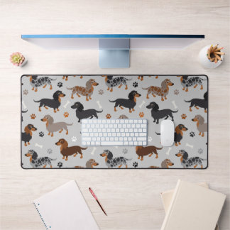 Long haired Dachshund Paws and Bones Pattern Desk Mat