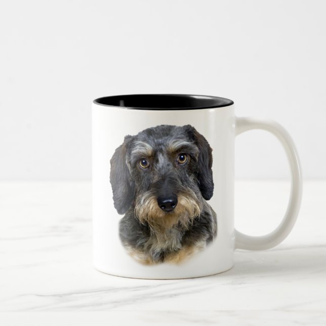 Long Haired Dachshund Portrait Gifts Two-Tone Coffee Mug (Right)