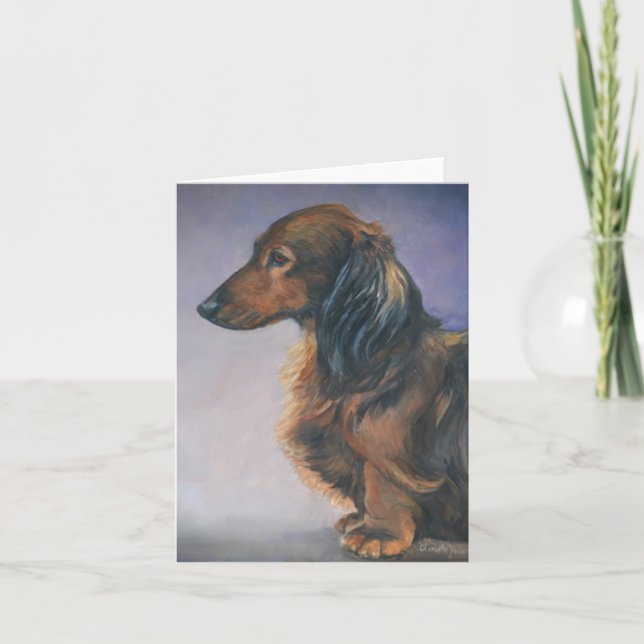 Long Haired Dachshund Profile Dog Art Note Card (Front)
