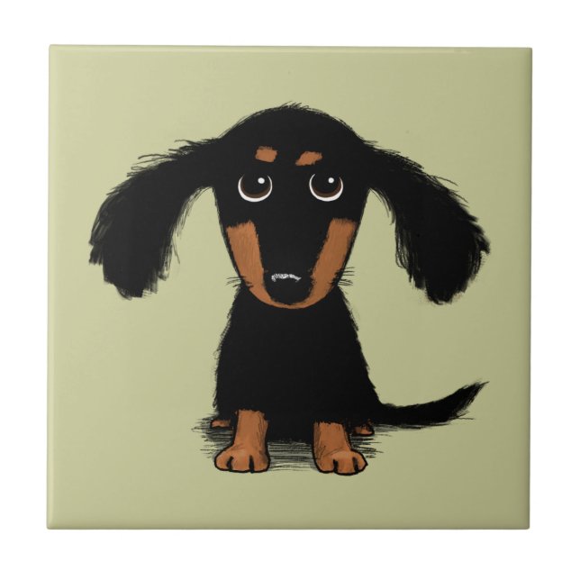 Long Haired Dachshund Puppy Ceramic Tile (Front)