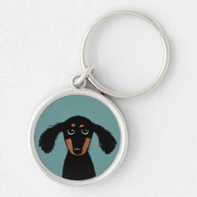 Long Haired Dachshund Puppy Key Ring (Front)