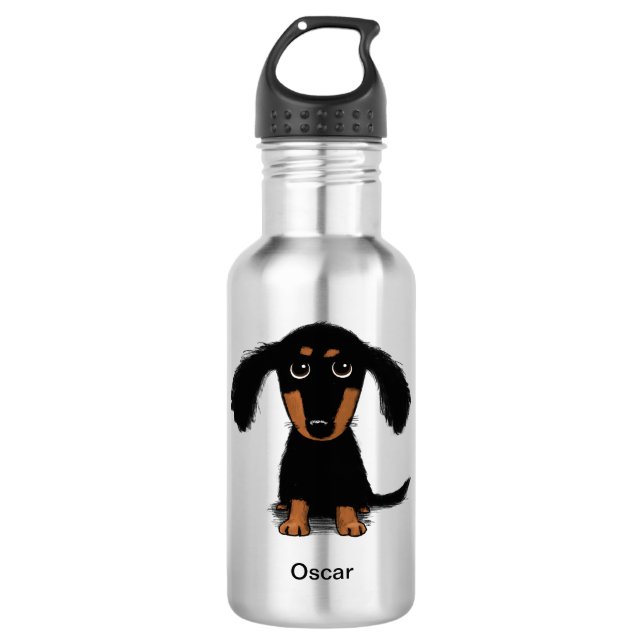 Long Haired Dachshund Puppy with Custom Text 710 Ml Water Bottle (Front)