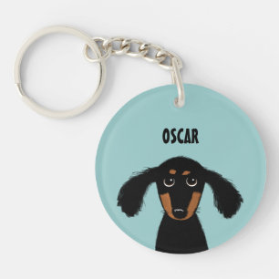 Long Haired Dachshund Puppy with Custom Text Key Ring