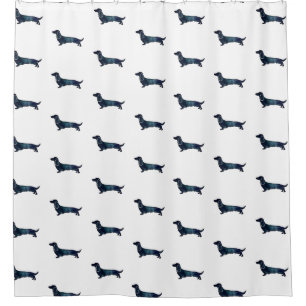 Long Haired Dachshund Silhouette Black Watercolor Shower Curtain
