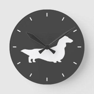 Long Haired Dachshund Silhouette Round Clock