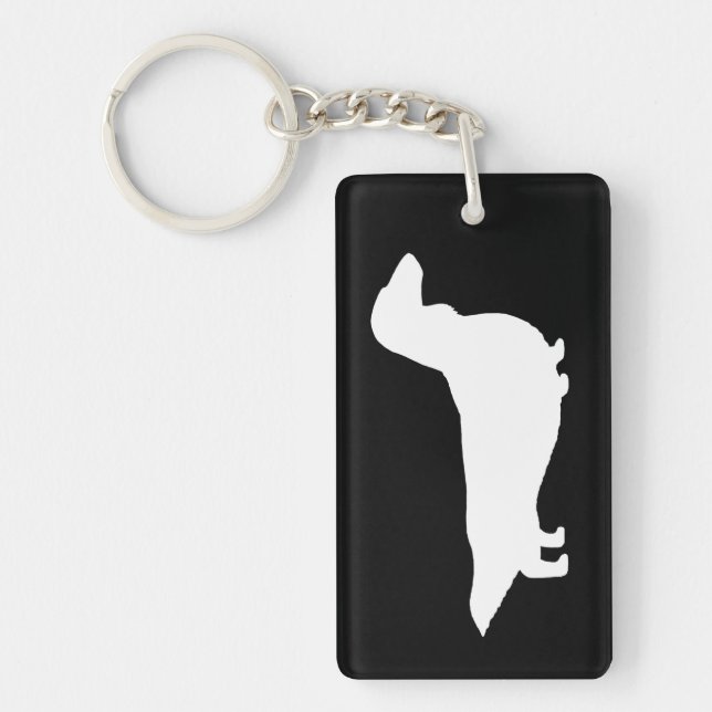 Long Haired Dachshund Silhouette - White Key Ring (Front)