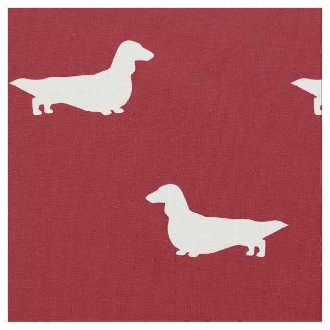 Long Haired Dachshund Silhouettes Red and White Fabric (Close Up)