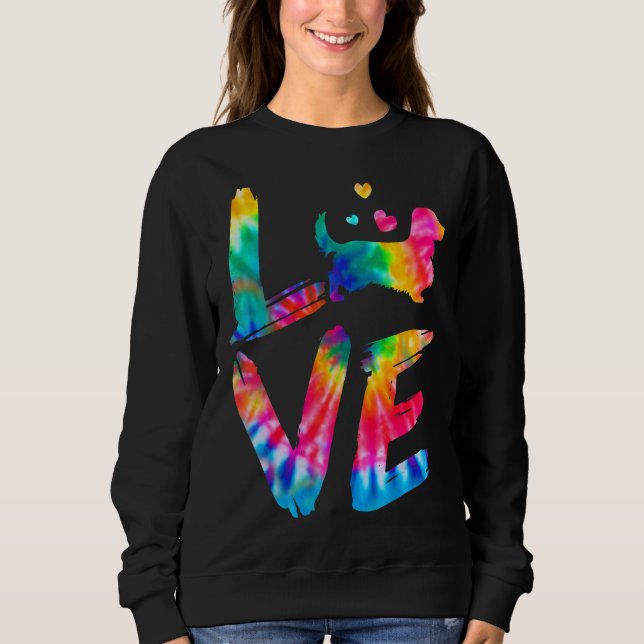 Long Haired Dachshund Tie Dye Love Dog Mum Dad Sweatshirt (Front)