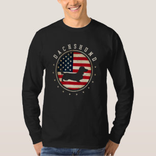 Long Haired Dachshund Usa Flag 4th July Dog Mum Da T-Shirt