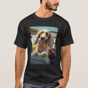 Long Haired Dachshund Wearing Scarf Driving Car T-Shirt