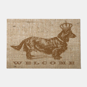 Long Haired Daschund Dog W/ Crown Vintage Doormat