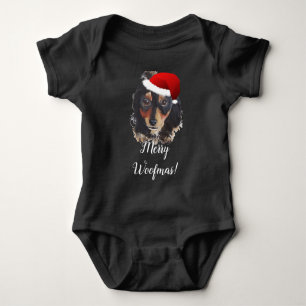  Long Haired Doxie Santa Hat Baby Bodysuit