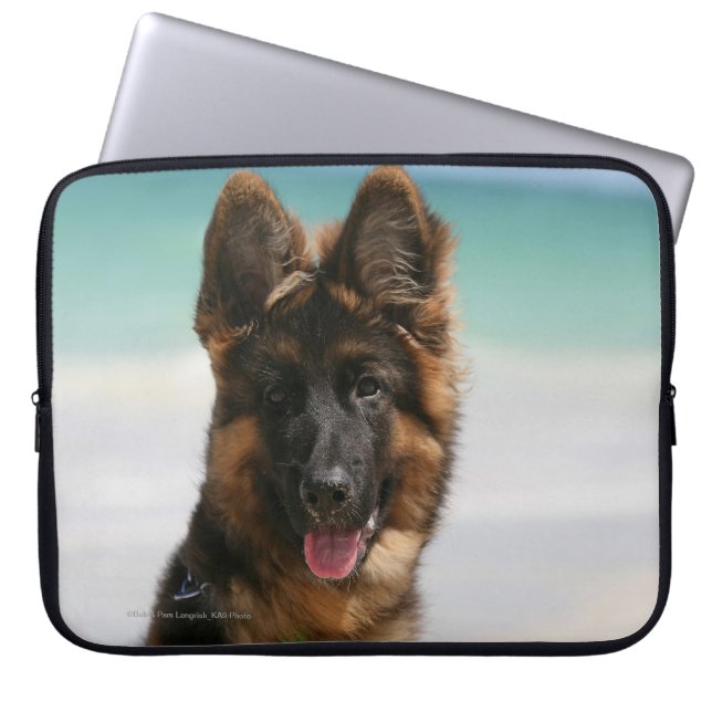 Long Haired German Shepherd Beach Laptop Sleeve (Front)