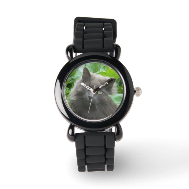 Long Haired Grey Cat Watch (Front)