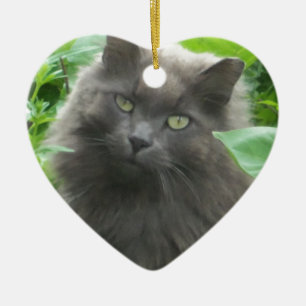 Long Haired Grey Russian Blue Cat Ceramic Tree Decoration