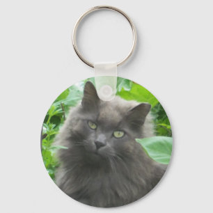 Long Haired Grey Russian Blue Cat Key Ring