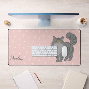 Long Haired Grey Tabby Cat Mum Personalised Desk Mat