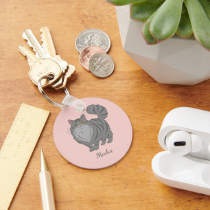 Long Haired Grey Tabby Cat Mum Personalised Key Ring