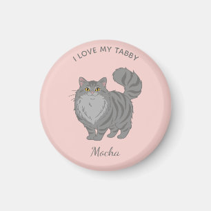 Long Haired Grey Tabby Cat Mum Personalised Magnet
