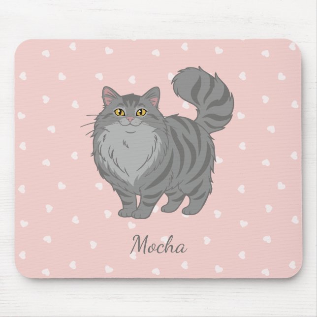 Long Haired Grey Tabby Cat Personalised Mouse Pad (Front)