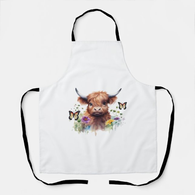 Long Haired Highland Baby Cow Classic T-Shirt Apron (Front)