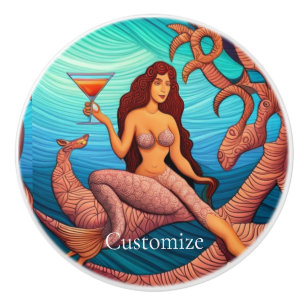 Long-haired Martini Mermaid Thunder_Cove Ceramic Knob
