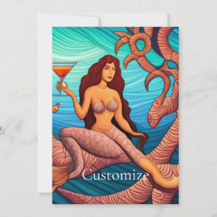 Long-haired Martini Mermaid Thunder_Cove  Invitation