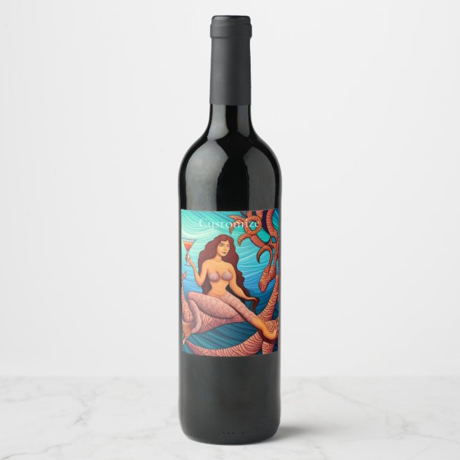 Long-haired Martini Mermaid Thunder_Cove  Wine Label (Front)