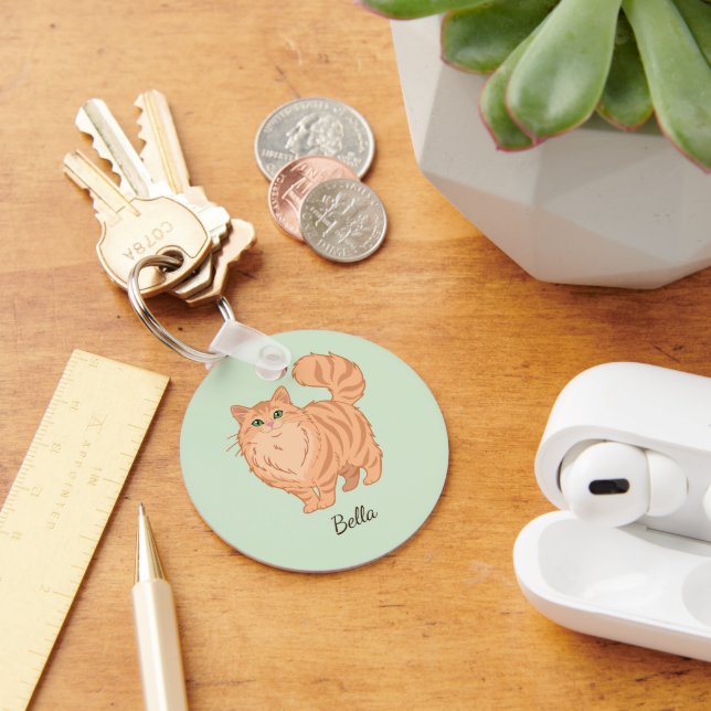 Long Haired Orange Tabby Cat Mum Personalised Key Ring (Desk)