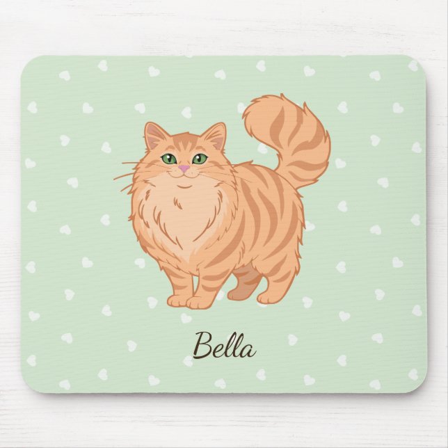 Long Haired Orange Tabby Cat Personalised Mouse Pad (Front)
