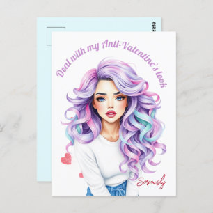 Long haired rebel beauty`s Anti-Valentine custom Postcard