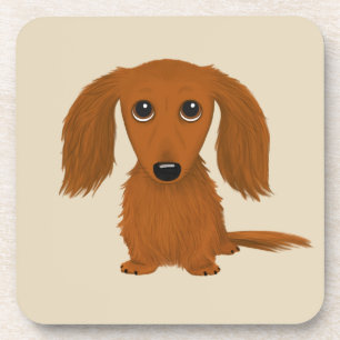 Long Haired Red Dachshund Cute Doxie Cartoon Dog Coaster