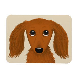 Long Haired Red Dachshund   Cute Doxie Cartoon Dog Magnet