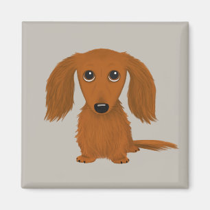 Long Haired Red Dachshund   Cute Doxie Cartoon Dog Magnet