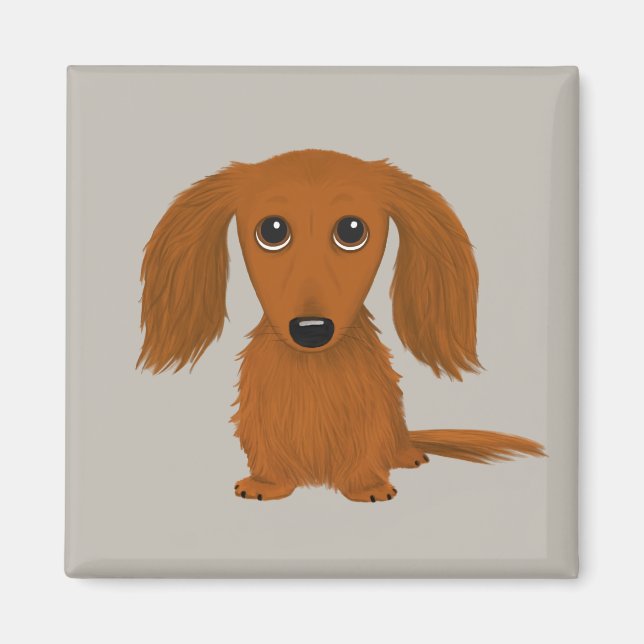 Long Haired Red Dachshund | Cute Doxie Cartoon Dog Magnet (Front)