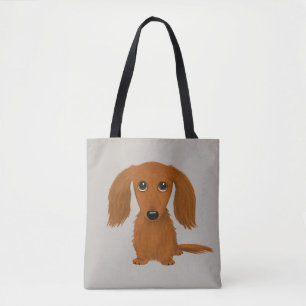 Long Haired Red Dachshund Cute Doxie Cartoon Dog Tote Bag