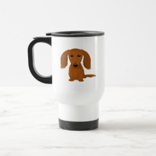 Long Haired Red Dachshund   Cute Doxie Cartoon Dog Travel Mug