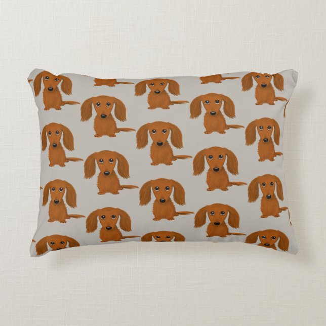 Long Haired Red Dachshund Pattern Decorative Cushion (Front)