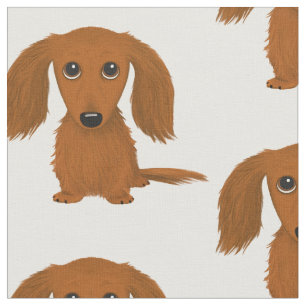 Long Haired Red Dachshund Pattern Fabric