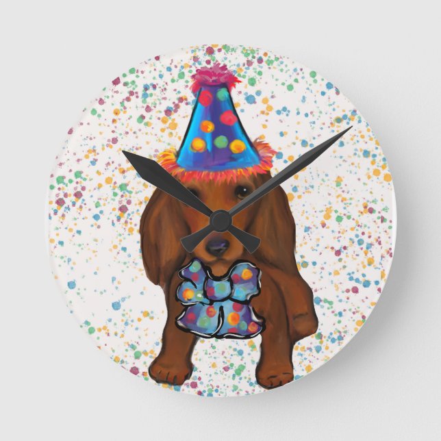 Long Haired Red Dachshund      Round Clock (Front)