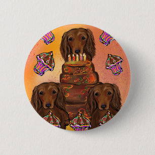 Long Haired Red Dachshunds 6 Cm Round Badge