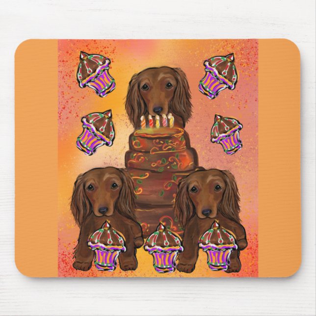 Long Haired Red Dachshunds Mouse Pad (Front)